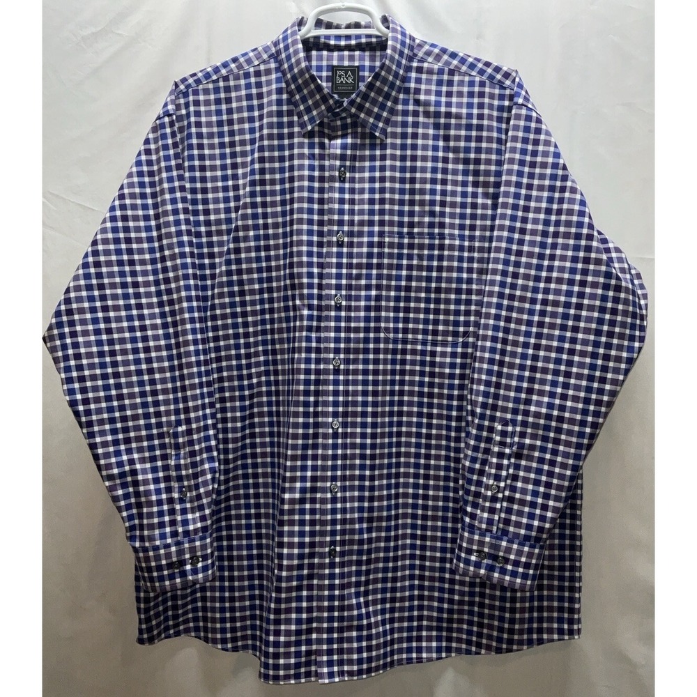 Men's Jos. A. Bank Traveler Long Sleeve 100% Cotton Shirt Purple & Navy Plaid 2X